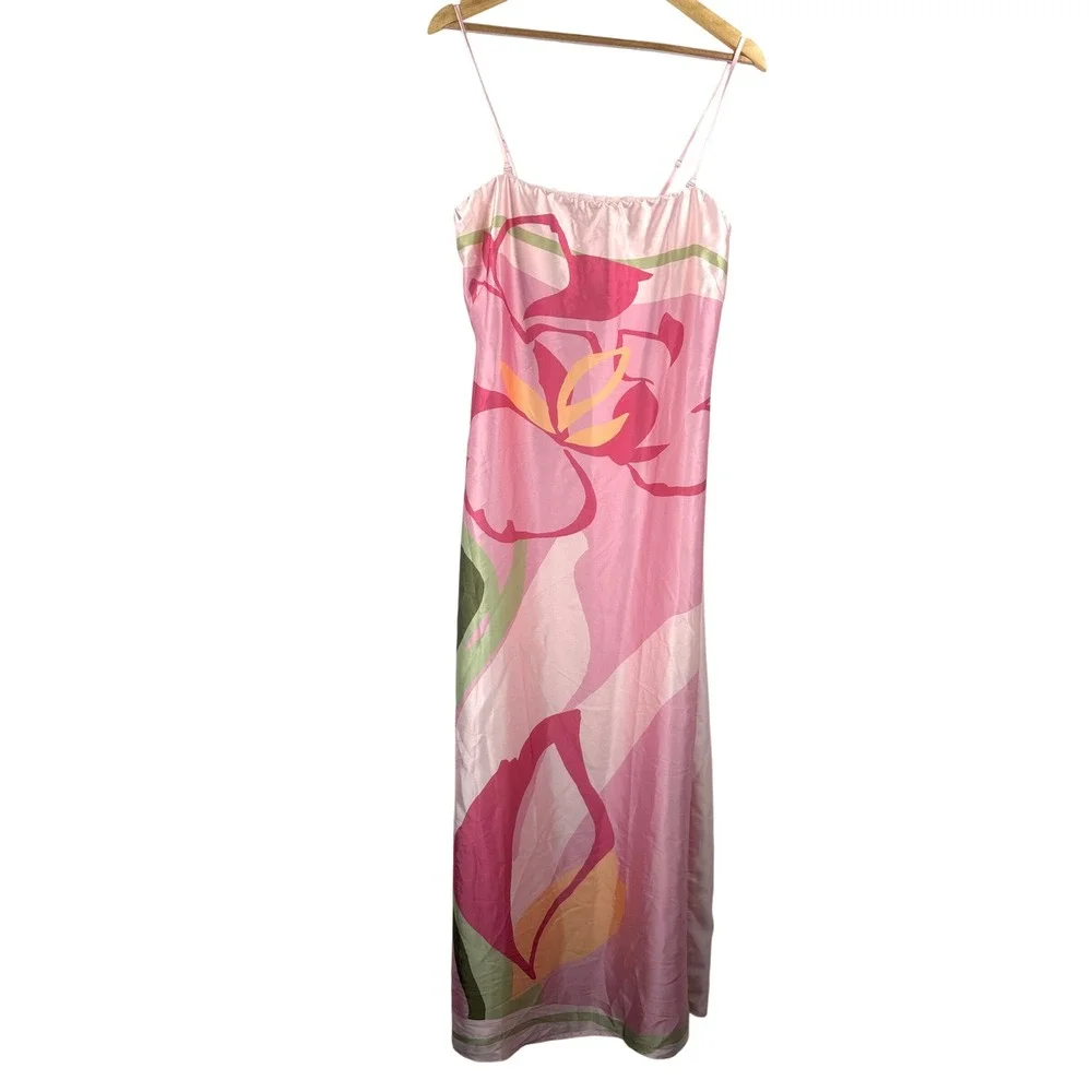 Abercrombie & Fitch Maxi Dress Julia Strapless slip pink floral satin boho sz M